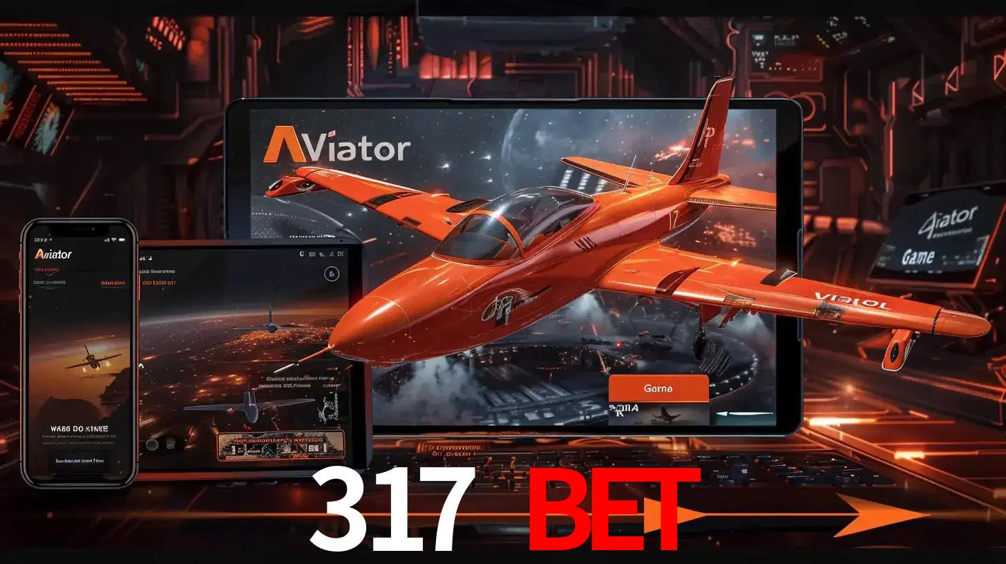 Apresentação tecnológica do jogo Aviator com um avião saindo da tela de um tablet, demonstrando a experiência imersiva em múltiplos dispositivos no 317 BET.