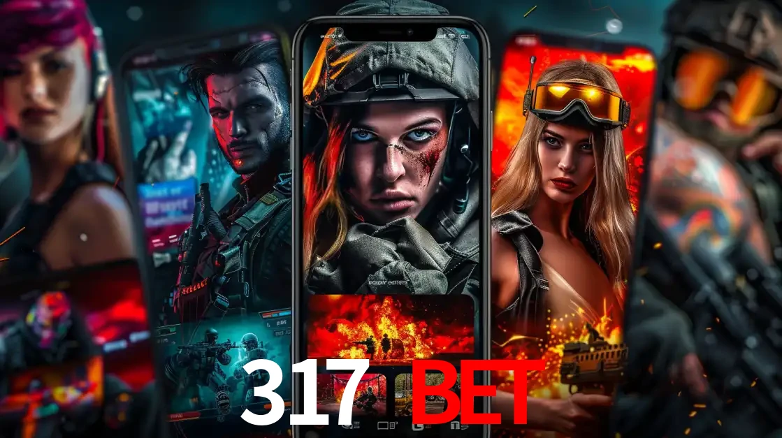 Montagem de telas de celular mostrando diversos personagens, masculinos e femininos, de um jogo de tiro, ilustrando a diversidade de equipes de e-sports para apostar no 317 BET.