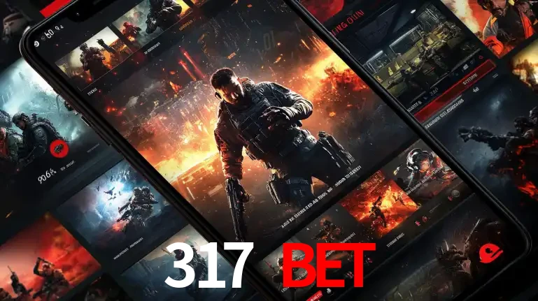 Tela de um celular exibindo uma galeria de jogos de tiro com temática militar, mostrando a variedade de e-sports disponíveis para apostas na plataforma de entretenimento 317 BET.
