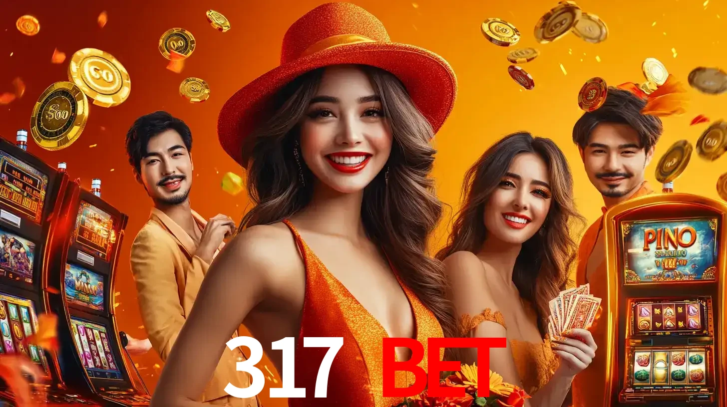 Grupo de amigos asiáticos sorrindo e se divertindo com máquinas de caça-níqueis em um ambiente festivo, celebrando suas vitórias nos jogos de cassino do 317 BET.